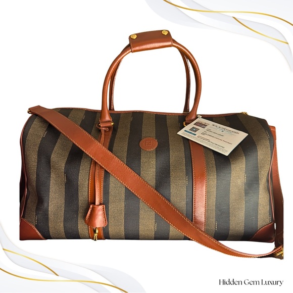 Fendi Two Way XL Duffle Bag Canvas Leather Vintage With COA